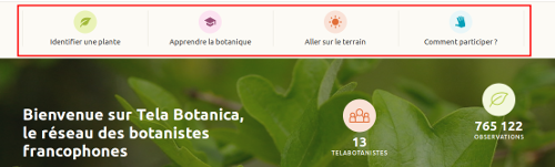 Grands thèmes de la page d'accueil du site Internet de Tela Botanica - CC BY-SA Tela Botanica