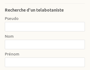 Page Annuaire des telabotanistes, “recherche d’un telabotaniste”sur le site Internet de Tela Botanica - CC BY-SA Tela Botanica