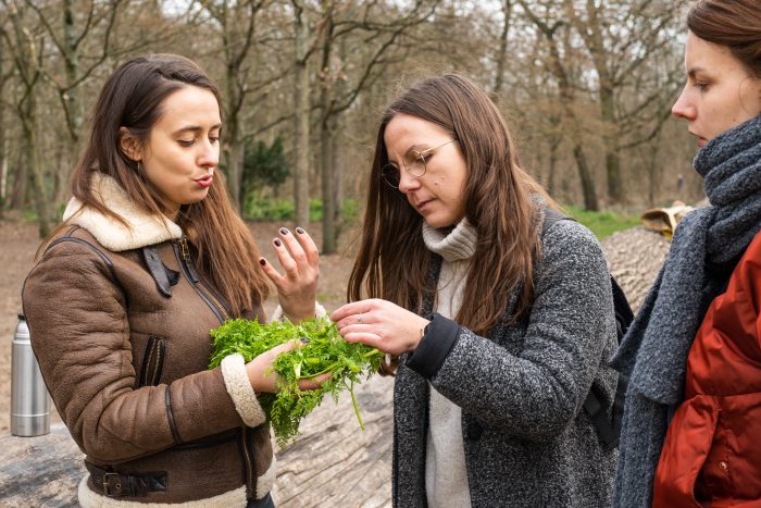 Adeline Gravier avec des participants lors d'une animation de cueillette des plantes sauvages