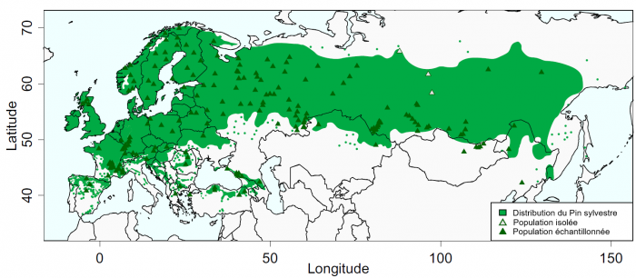 Aire de répartition et sites d'échantillonnage